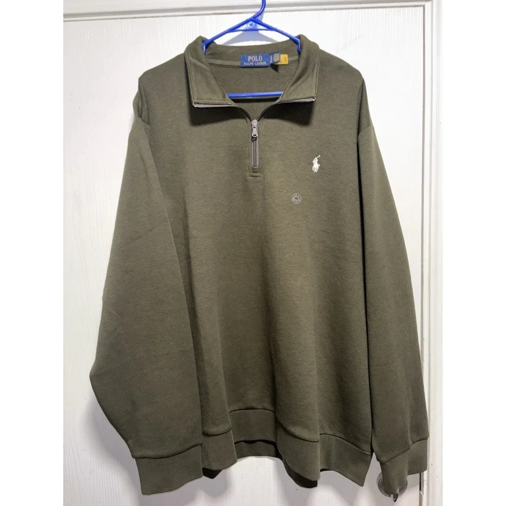 New Polo‎ Ralph Lauren Men's Premium Cotton Quarter-Zip Olive Green XXL Sweater